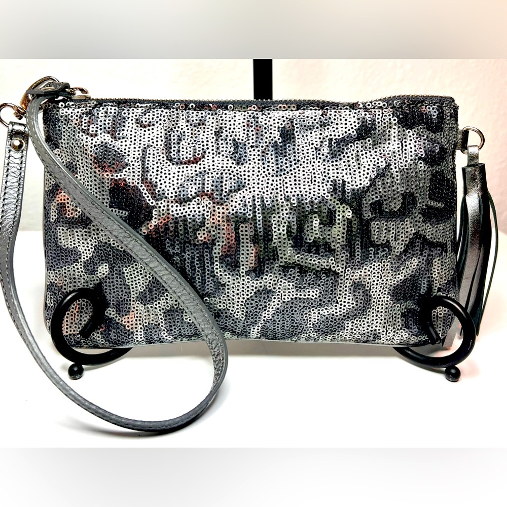 Sophie Habsburg Leopard sequin wristlet
